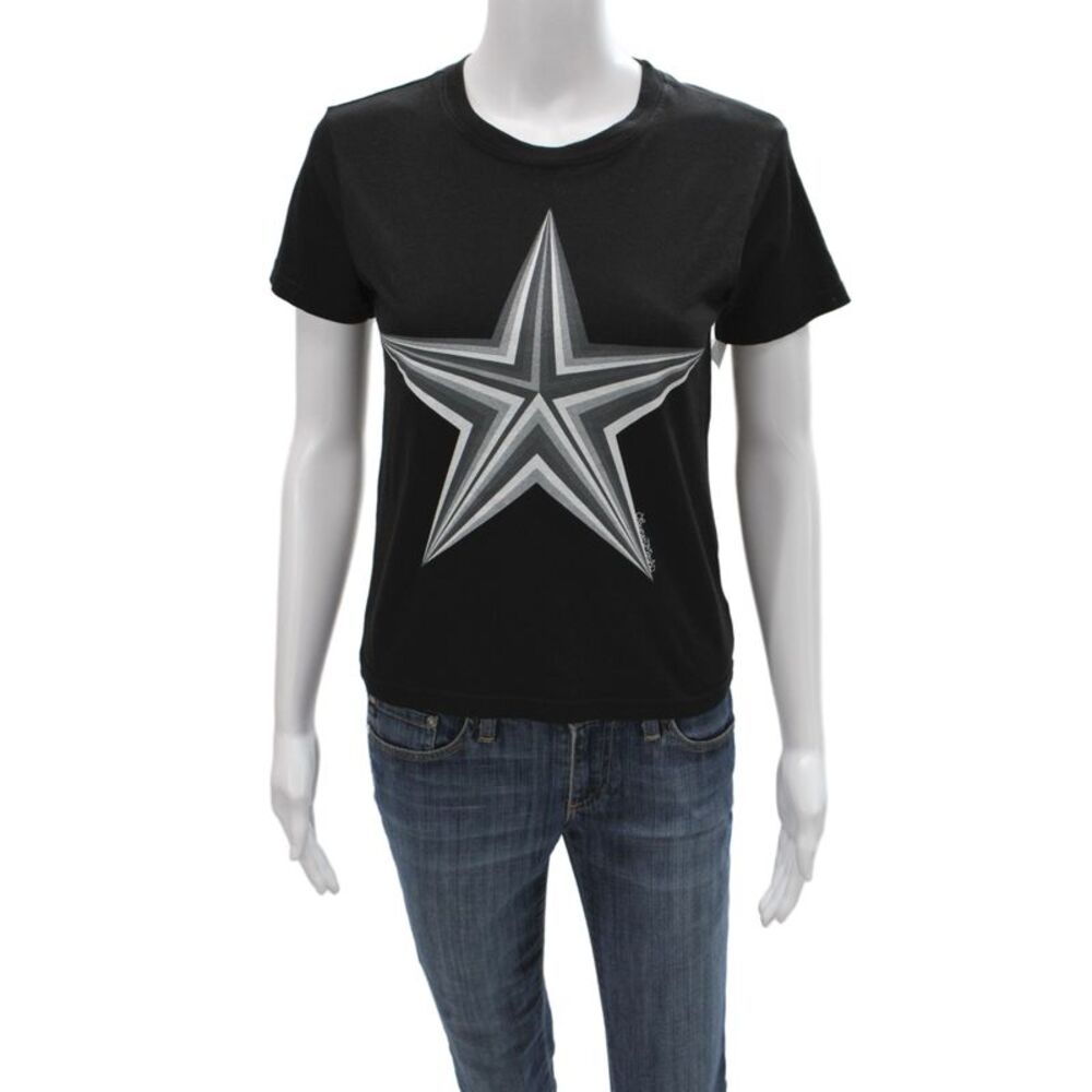 Lauren Moshi Womens Star T-Shirt Black Crew Neck Short Sleeve Cotton Size XS